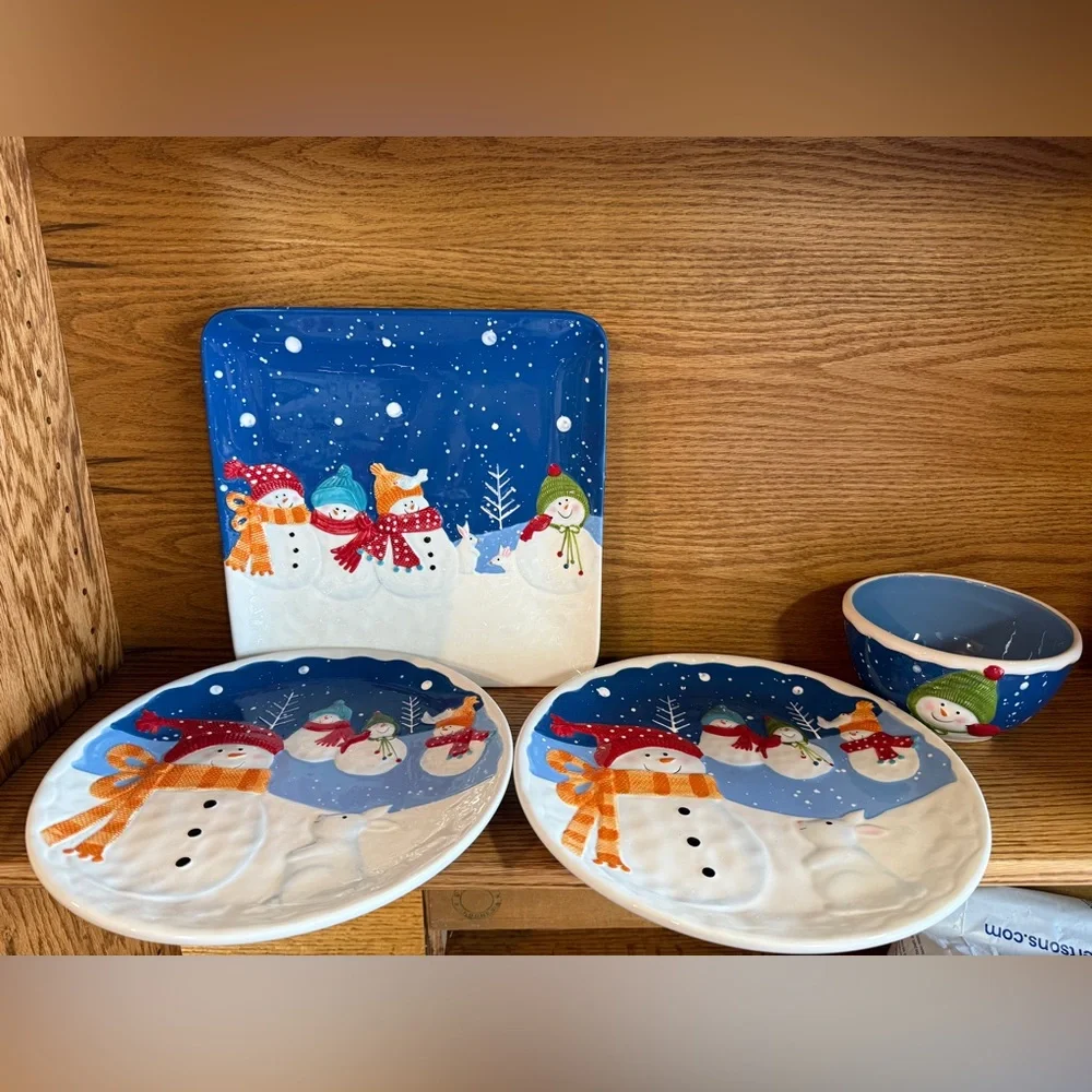 St. Nicholas Square “Snow Days” Snowman Plates Bowl Platter Christmas Dishes